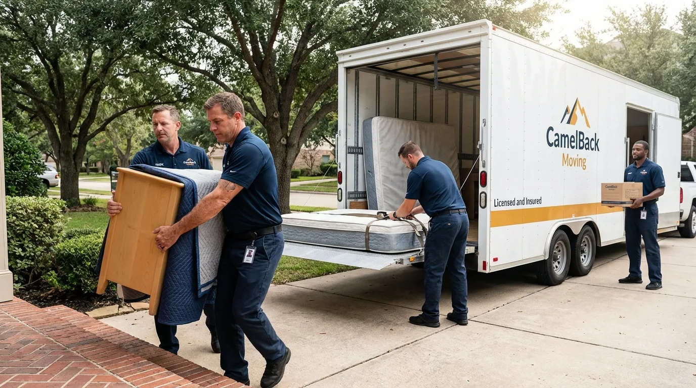 Crew loading residential truck for cross-state move from Banks, OR