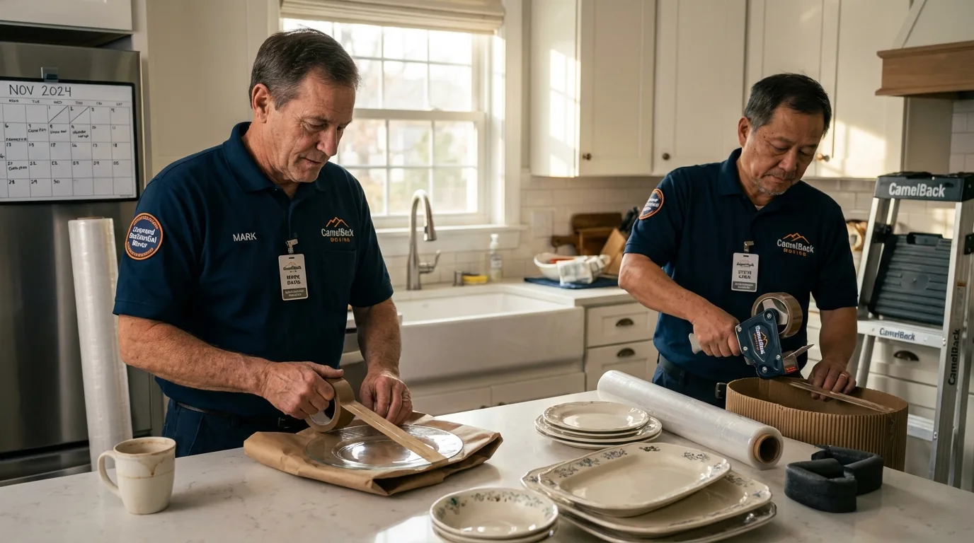 Professional crew packing kitchen dishware in Banks, OR